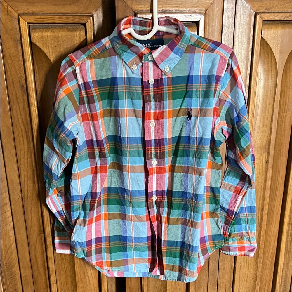 Ralph Lauren Multicolor Plaid Kids Button Down Shirt Polo Excellent Condition